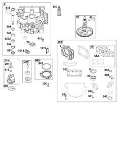 Crankcase Cover/Sump Group Diagram and Parts List for 44S977-0046-G1 400000 - 699999 Briggs and Stratton Engine